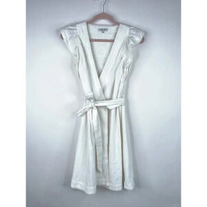 Madewell White Wrap Mini Dress Ruffle Sleeve Lined Cotton Neutral Size XXS
